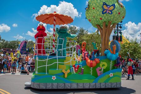 Orlando, Florida. July 30, 2019. Elmo and Rosita at Sesame Street Party Parade at Seaworld 2のeditorial素材