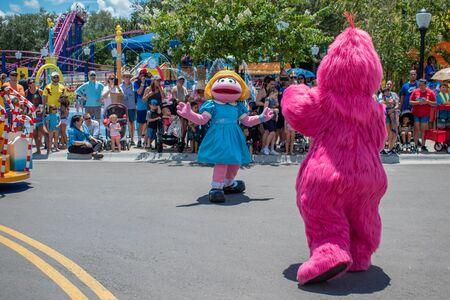 Orlando, Florida. July 30, 2019. Prairie Dawn and Telly Monster in Sesame Street Party Parade at Seaworld 1のeditorial素材