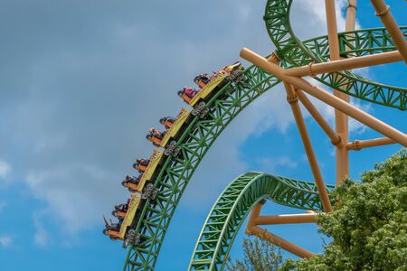 Tampa Bay, Florida. August 08, 2019. People enjoying terrific Cheetah Hunt rollercoaster, during last summer vacation 68のeditorial素材