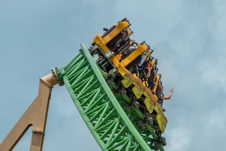 Tampa Bay, Florida. August 08, 2019. People enjoying terrific Cheetah Hunt rollercoaster, during last summer vacation 76のeditorial素材