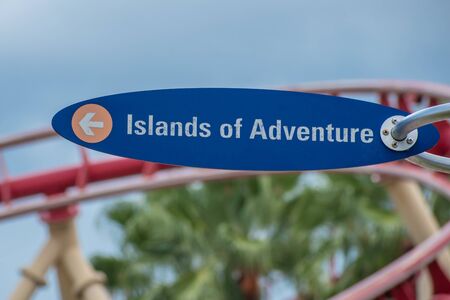 Orlando, Florida. August 07, 2019. Island of Adventure sign at Universal Studios area 6のeditorial素材