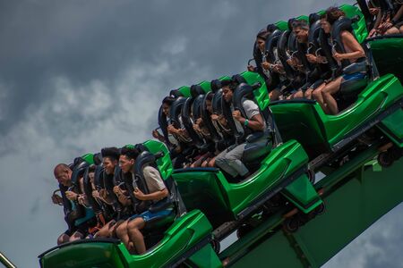 Orlando, Florida. August 07, 2019. People having amazing fun The Incredible Hulk rollercoaster, during summer vacation at Island of Adventure 33のeditorial素材