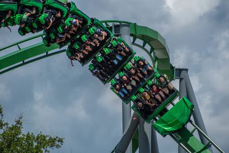 Orlando, Florida. August 07, 2019. People having amazing fun The Incredible Hulk rollercoaster, during summer vacation at Island of Adventure 39のeditorial素材