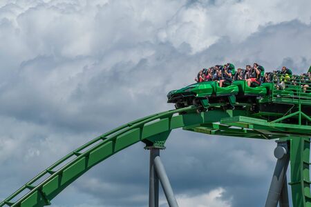 Orlando, Florida. August 07, 2019. People having terrific fun The Incredible Hulk rollercoaster at Island of Adventure 43のeditorial素材