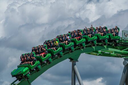 Orlando, Florida. August 07, 2019. People having terrific fun The Incredible Hulk rollercoaster at Island of Adventure 46のeditorial素材