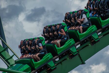 Orlando, Florida. August 07, 2019. People having terrific fun The Incredible Hulk rollercoaster, during summer vacation at Island of Adventure 40のeditorial素材