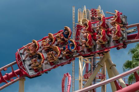 Orlando, Florida. August 07, 2019. People enjoying amazing Hollywood Rip Ride Rockit rollercoaster at Universal Studios 8のeditorial素材