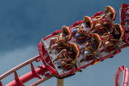 Orlando, Florida. August 07, 2019. People enjoying amazing Hollywood Rip Ride Rockit rollercoaster at Universal Studios 17のeditorial素材