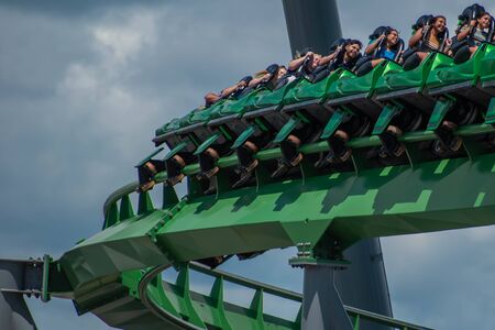 Orlando, Florida. August 07, 2019. People enjoying amazing The Incredible Hulk Rollercoaster at Island of Adventure 3のeditorial素材