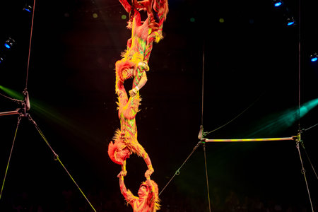 Orlando, Florida. August 14, 2019. Monkey acrobats in Lion King Festival at Animal Kingdom (45)のeditorial素材