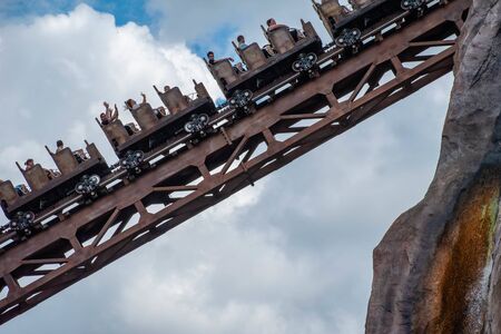 Orlando, Florida. August 14, 2019. People enjoying terrific Expedition Everest rollercoaster at Animal Kingdom (171)のeditorial素材