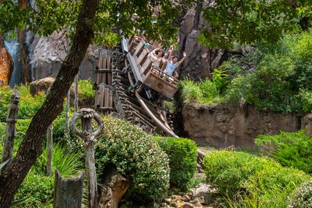 Orlando, Florida. August 14, 2019. People enjoying terrific Expedition Everest rollercoaster at Animal Kingdom (196)のeditorial素材