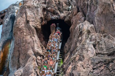Orlando, Florida. August 14, 2019. People having fun Expedition Everest rollercoaster in Animal Kingdom at Walt Disney World (34)のeditorial素材