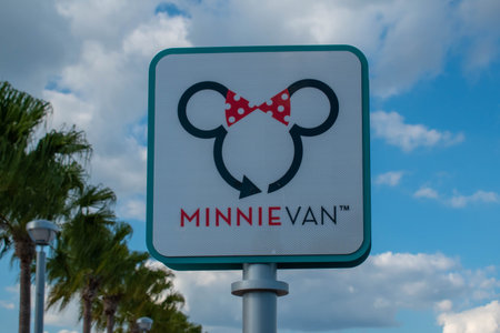 Orlando, Florida. September 27, 2019. Top view of Minnie Van sign at Hollywood Studios (198)