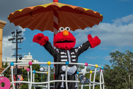 Orlando, Florida. October 5, 2019. Elmo in Sesame Street Party Parade at Seaworld 51