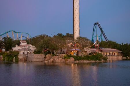 Orlando, Florida. October 5, 2019. Partial view of Kraken, Sky Tower and Mako rollercoaster at Seaworld 256のeditorial素材