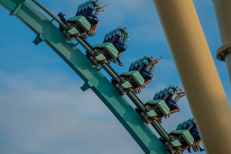 Orlando, Florida. October 5, 2019. People enjoying amazing Kraken rollercoaster at Seaworld 5のeditorial素材