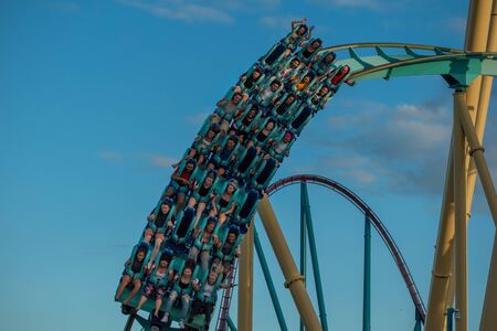 Orlando, Florida. October 5, 2019. People enjoying amazing Kraken rollercoaster at Seaworld 8のeditorial素材