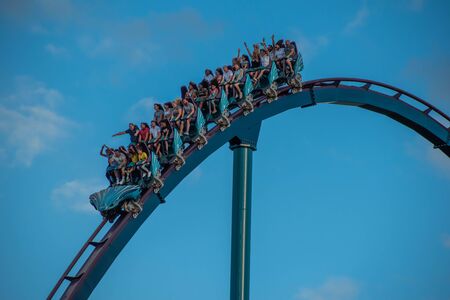 Orlando, Florida. October 5, 2019. People having fun amazing Mako roller coaster at Seaworld 209のeditorial素材