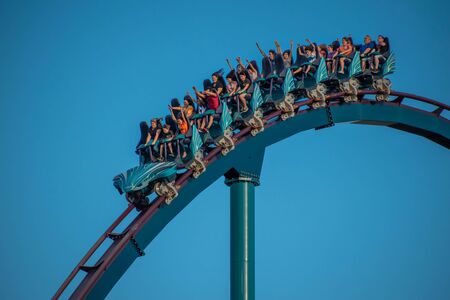 Orlando, Florida. October 5, 2019. People having fun amazing Mako roller coaster at Seaworld 211のeditorial素材