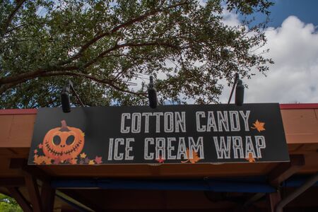 Orlando, Florida. September 21, 2019. Cotton Candy Ice Cream sign at Seaworld 150のeditorial素材