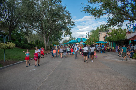 Orlando, Florida. October 5, 2019. People walking Seaworld theme park 1