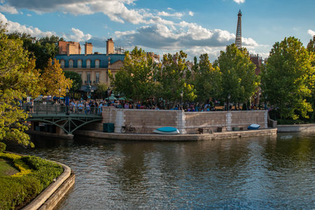 Orlando, Florida. October 10, 2019. Panoramic view of people walking on France pavillion area at...
