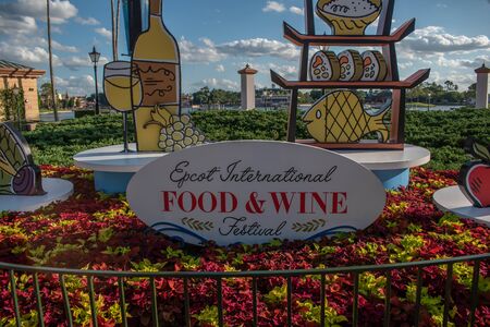 Orlando, Florida. October 10, 2019. Epcot International Food and Wine sign Festival in Walt Disney World.のeditorial素材