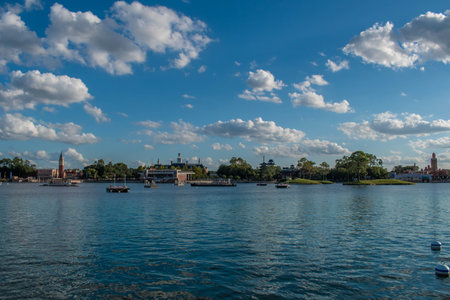 Orlando, Florida. October 10, 2019. at Epcot. Panoramic view of Italy, American, Japan and Moroco pavillions at Epcot.のeditorial素材