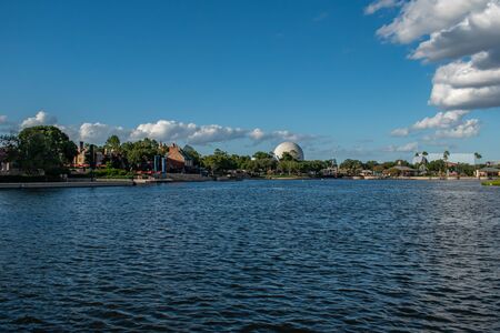 Orlando, Florida. October 10, 2019. Panoramic view of Canada Pavillion and Epcot sphere at Walt Disney World.のeditorial素材