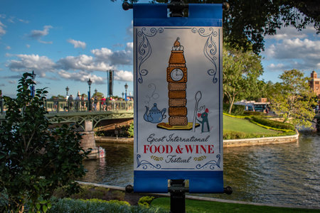 Orlando, Florida. October 10, 2019. Top view of Epcot Internatonal Food and Wine sign at Walt Disney World (3)のeditorial素材