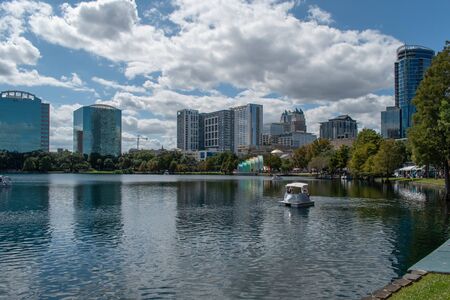 Orlando, Florida. October 12, 2019. Panoramic view of buildings and Lake Eola Park in downtown area 67のeditorial素材
