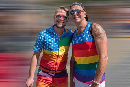 Orlando, Florida. October 12, 2019. Nice friends in Come Out With Pride Orlando parade at Lake Eola Park area 114のeditorial素材