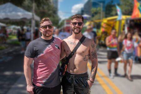 Orlando, Florida. October 12, 2019. Nice friends in Come Out With Pride Orlando parade at Lake Eola Park area 124のeditorial素材