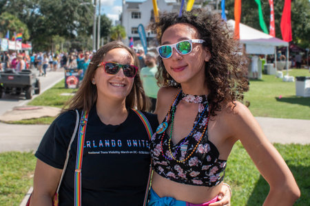 Orlando, Florida. October 12, 2019. Nice womans in Come Out With Pride Orlando parade at Lake Eola Park area 122のeditorial素材