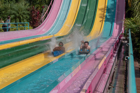 Orlando, Florida. October 24, 2019. People enjoying amazing Taumata Racer at Aquatica 19