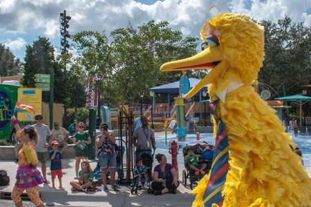 Orlando, Florida. October 24, 2019. Top view of Big Bird in Sesame Street Party Parade at Seaworld 2のeditorial素材