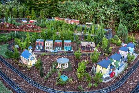 Orlando, Florida. December 25, 2018. Colorful Miniature train on forest background at Seaworld 1のeditorial素材
