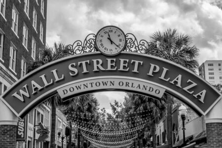 Orlando, Florida. August 19, 2019. Wall Street Plaza arch at downtown areaのeditorial素材