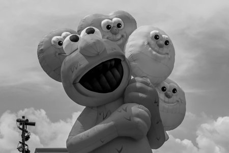 Orlando, Florida. August 31, 2019.Top view of big Elmo float in Sesame Street Parade at Seaworld
