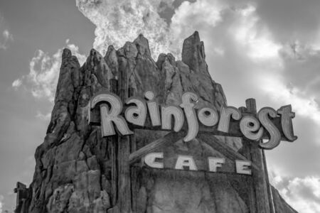 Orlando, Florida. June 15, 2019. Top view of Volcano erupting fire at Lake Buena Vistaのeditorial素材