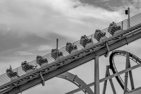 Orlando, Florida. June 17, 2019. People having fun amazing Kraken rollercoaster at Seaworldのeditorial素材