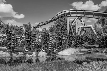 Orlando, Florida. June 23 2019. People having fun Manta Ray rollercoaster at Seaworld