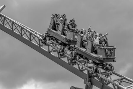 Tampa Bay, Florida July 12, 2019. People shouting in amazing rollercoasterのeditorial素材