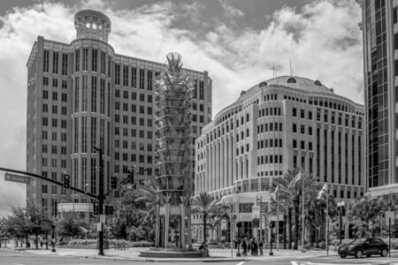 Orlando, Florida. August 19, 2019. Panoramic view of Orlando City Hall and Grand Bohemian Hotel on Orange Ave. in downtown areaのeditorial素材