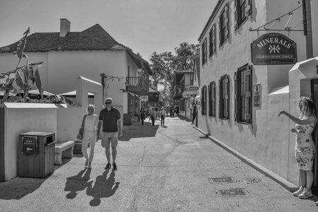 St. Augustine, Florida January 26, 2019. People enjoying colonial experience in St. George St. in...