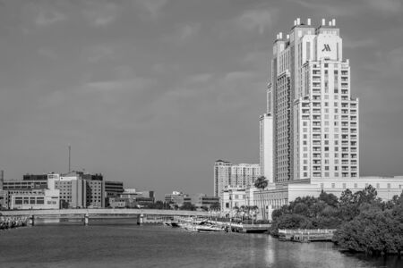 Tampa Bay, Florida April 28, 2019. Panoramic view of Marriot Water Street Hotel and S Harbor Island Blvd bridgeのeditorial素材