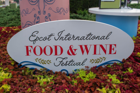 Orlando, Florida. November 01, 2019. Epcot International Food & Wine Festival sign at Walt Disney...