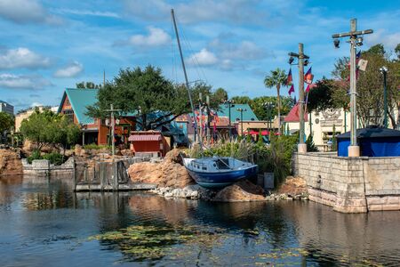 Orlando, Florida. October 29, 2019. Sail boat in dockside at Seaworldのeditorial素材
