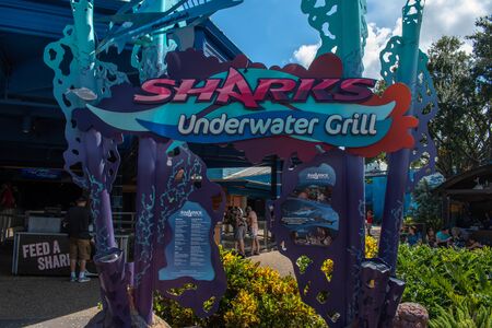Orlando, Florida. October 29, 2019. Sharks Underwater Grill sign at Seaworldのeditorial素材
